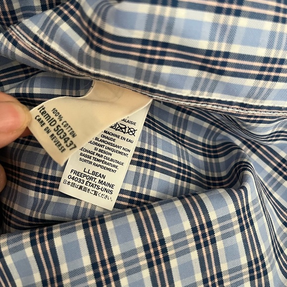 [XL] L.L. Bean Blue and White Casual Button Up Plaid Cotton Dress Shirt - Picture 8 of 8
